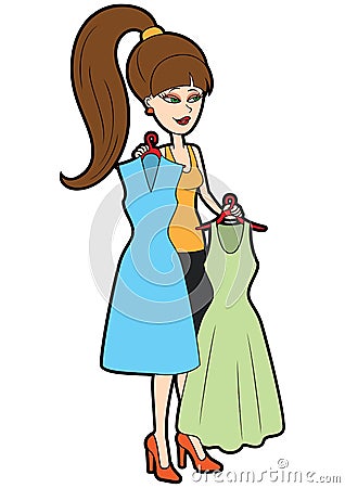 Fashion girl choosing dress Vector Illustration