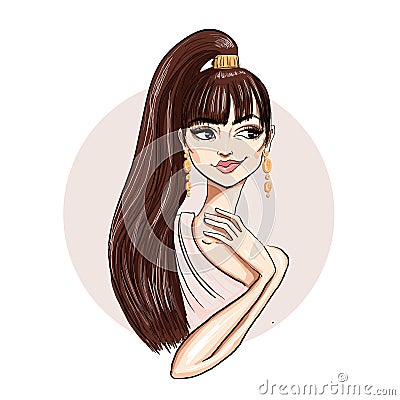 Fashion Girl with High Pony Tail Vector Illustration