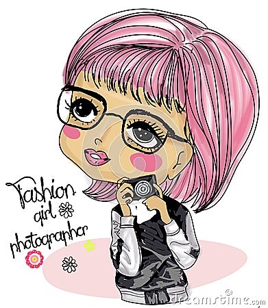Fashion girl photographer Cartoon Illustration