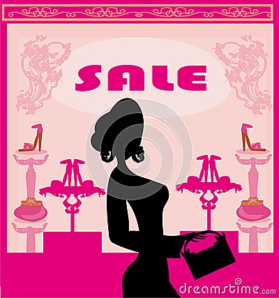 Fashion girl shopping in shoe shop , abstract card Vector Illustration