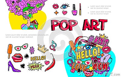 Fashion Girl Stickers Composition Vector Illustration