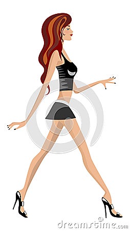 Fashion Girl Walking Vector Illustration