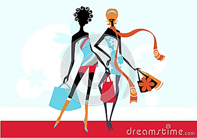 Fashion girls Cartoon Illustration