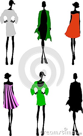 Fashion Girls Designer Silhouette Sketch Vector Illustration