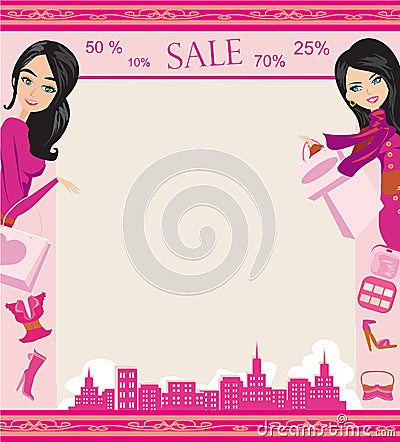 Fashion girls Shopping card Vector Illustration