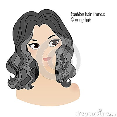 Fashion hair trend: granny hair. White girl with big brown eyes Vector Illustration