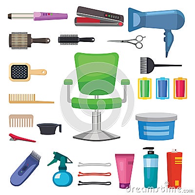 Fashion hairdresser with hair clipper and hairbrush isolated professional stylish barber tools for cutting vector Vector Illustration