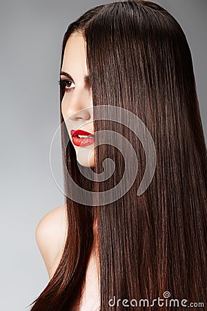Fashion hairstyle with smooth long female hair Stock Photo