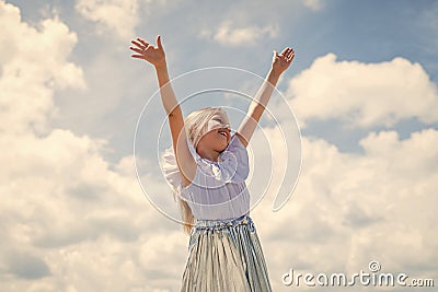 Fashion is her life. her trendy style. sense of freedom. Stylish fashion child baby girl kid outdoor. stylish cute child Stock Photo