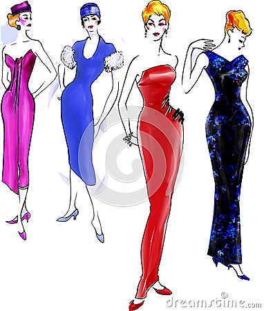 Fashion History: 1950 Model Vector Illustration