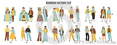 Fashion History Characters Set Vector Illustration