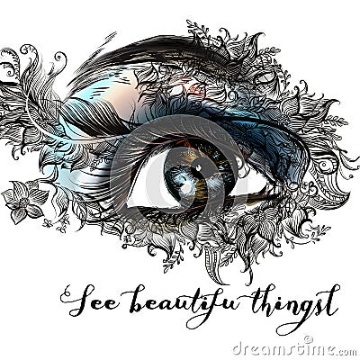 Fashion illustration beautiful female eye Cartoon Illustration
