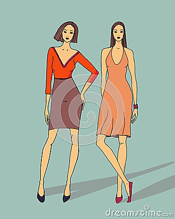 Fashion illustration of beautiful girls Vector Illustration