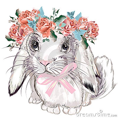 Fashion illustration with bunny girl and roses Cartoon Illustration