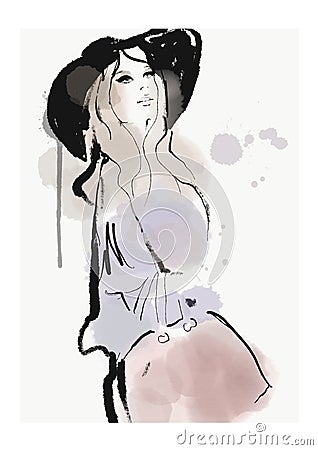 Fashion illustration haute couture model shopping Cartoon Illustration