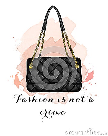 Fashion Illustration with quilt black handbag Stock Photo