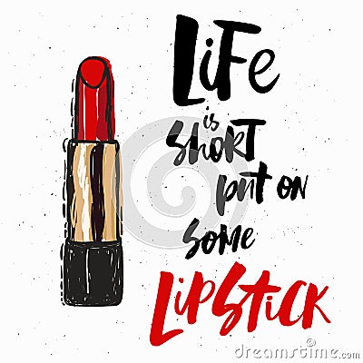 Fashion illustration, vector sketch, brand lipstick background Vector Illustration