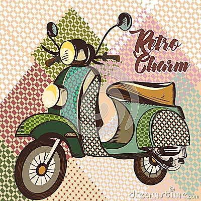 Fashion illustration with vintage bike Cartoon Illustration