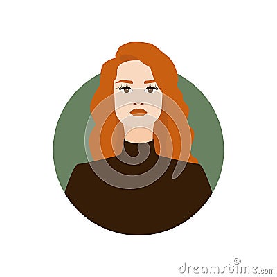 Fashion illustration of young woman with perfect red hair. Charming redheaded girl porttrait Cartoon Illustration