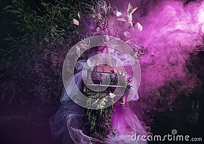 Fashion image of sensual girl in bright fantasy stylization. Stock Photo