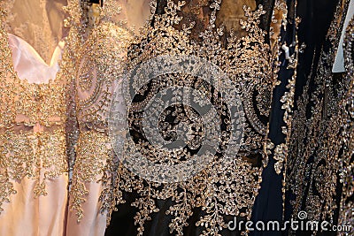 Fashion industry- manufacturing fancy gowns for luxury boutiques! Stock Photo