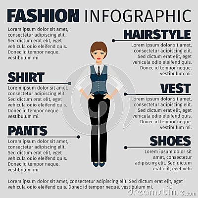 Fashion infographic with girl manager Vector Illustration