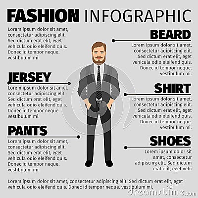 Fashion infographic with hipster man Vector Illustration