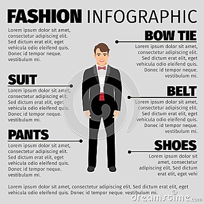 Fashion infographic with man in suit Vector Illustration