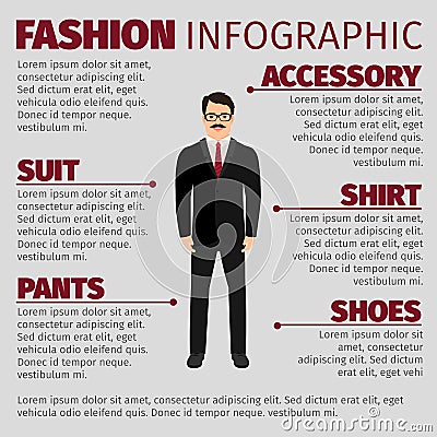 Fashion infographic with smiling man clerk Vector Illustration