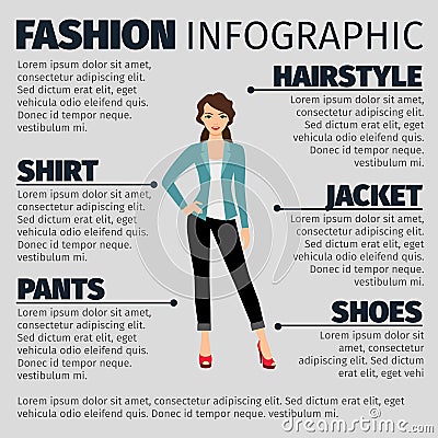 Fashion infographic with young business girl Vector Illustration