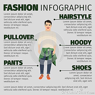 Fashion infographic with young guy Vector Illustration