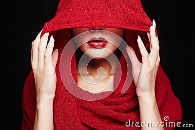 Fashion islamic style woman.red lips girl Stock Photo