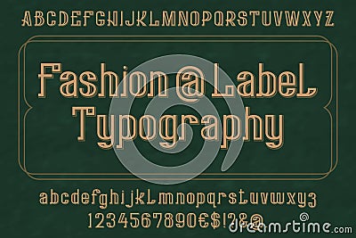 Fashion Label Typography typeface. Isolated english alphabet. Letters, numbers and some symbols Vector Illustration