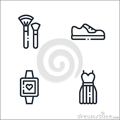fashion line icons. linear set. quality vector line set such as dress, wristwatch, shoe Vector Illustration