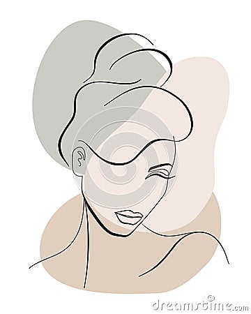 Fashion lineart portrait of young beautiful woman Vector Illustration