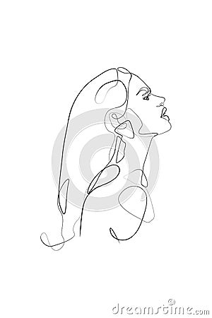 Fashion lineart portrait of young woman Cartoon Illustration