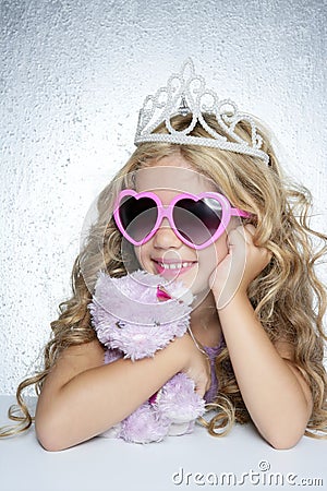 Fashion little princess girl pink teddy bear Stock Photo