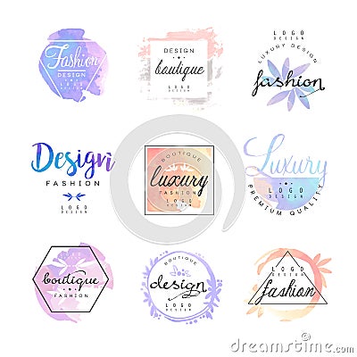 Fashion luxury boutique logo design set, colorful vector Illustrations Vector Illustration