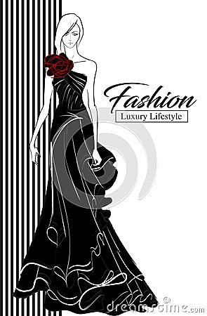 Fashion Luxury Glamour Elegant Woman sketch Cartoon Illustration