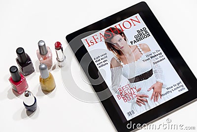 Fashion: magazine cover on a tablet Stock Photo