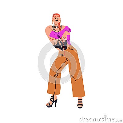 Fashion man dancer in sexy pose. Modern performer dancing in vogue style. Funky sassy character in contemporary Vector Illustration