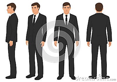 fashion man isolated, front, back and side view, Vector Illustration