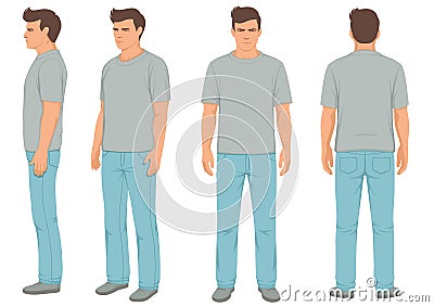 fashion man isolated, front, back and side view, Vector Illustration