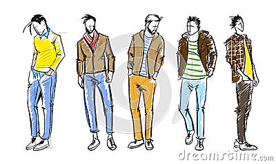 Fashion man. Fashion men sketches on a white background. Vector Illustration