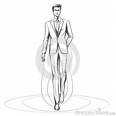 Fashion Sketch Of Man In Suit With Ambient Occlusion Style Cartoon Illustration