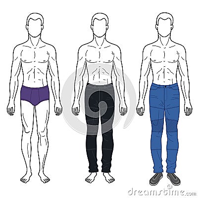 Fashion man outlined template full length figure silhouette Vector Illustration