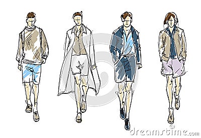 Fashion man. Set of fashionable men`s sketches Vector Illustration