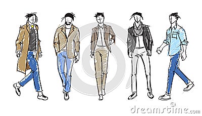 Fashion man. Set of fashionable men`s sketches Stock Photo