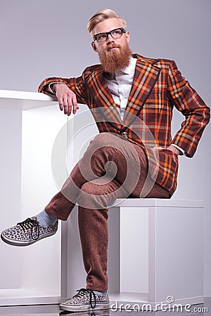 Fashion man in vintage clothes and long beard Stock Photo