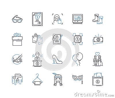 Fashion manufacturing line icons collection. Textiles, Production, Design, Garments, Fabric, Stitching, Quality vector Vector Illustration